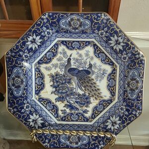 Vintage 1983 6 Inch Arnart Imperial Peacock Decorative Hexagonal Plate Japan